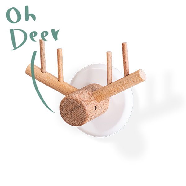 Dori the Deer- Round base- Small and restless, Beechwood wall mounted hook.