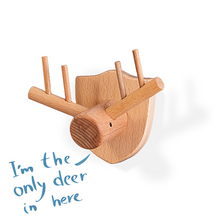 Load image into Gallery viewer, Dori the Deer- Shield base- Small and naughty, Beechwood wall mounted hook
