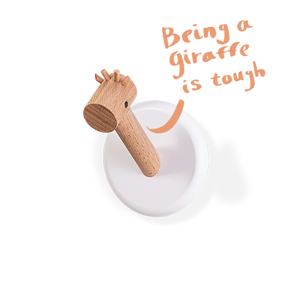 Billy the Giraffe- Round base- Small and easygoing, Beechwood wall mounted hook