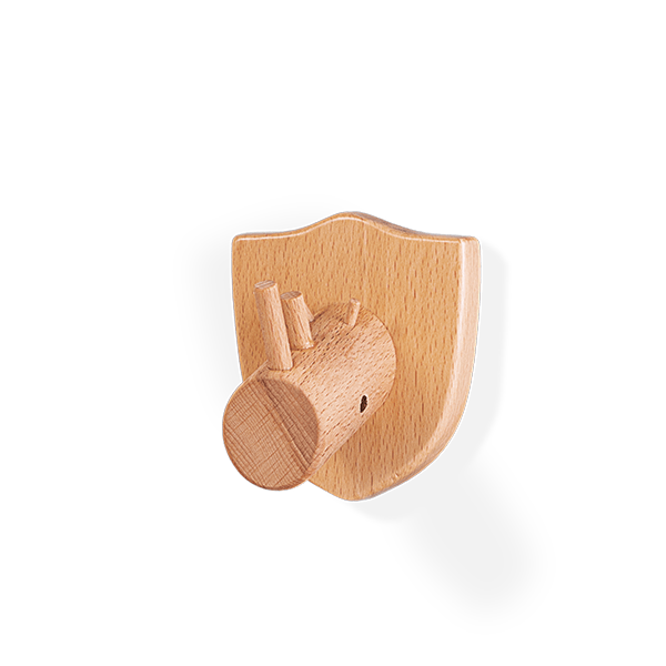 ריי הקרנף- מתלה קיר קטן ואמיץ, בסיס מגן, מעץ אשור מלא - Tomski Design