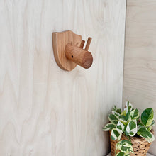 Load image into Gallery viewer, Ray the Rhino- Shield base- Small but brave, Beechwood wall mounted hook.
